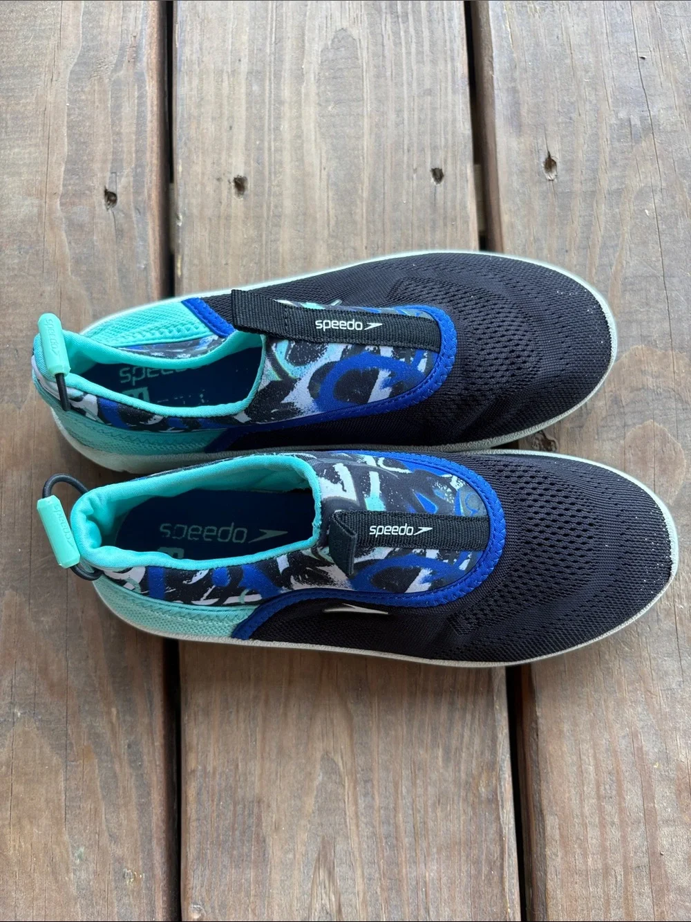 Speedo Kids Black & Teal Blue Water Shoes